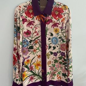 Gucci Floral and Purple Long Sleeved Blouse